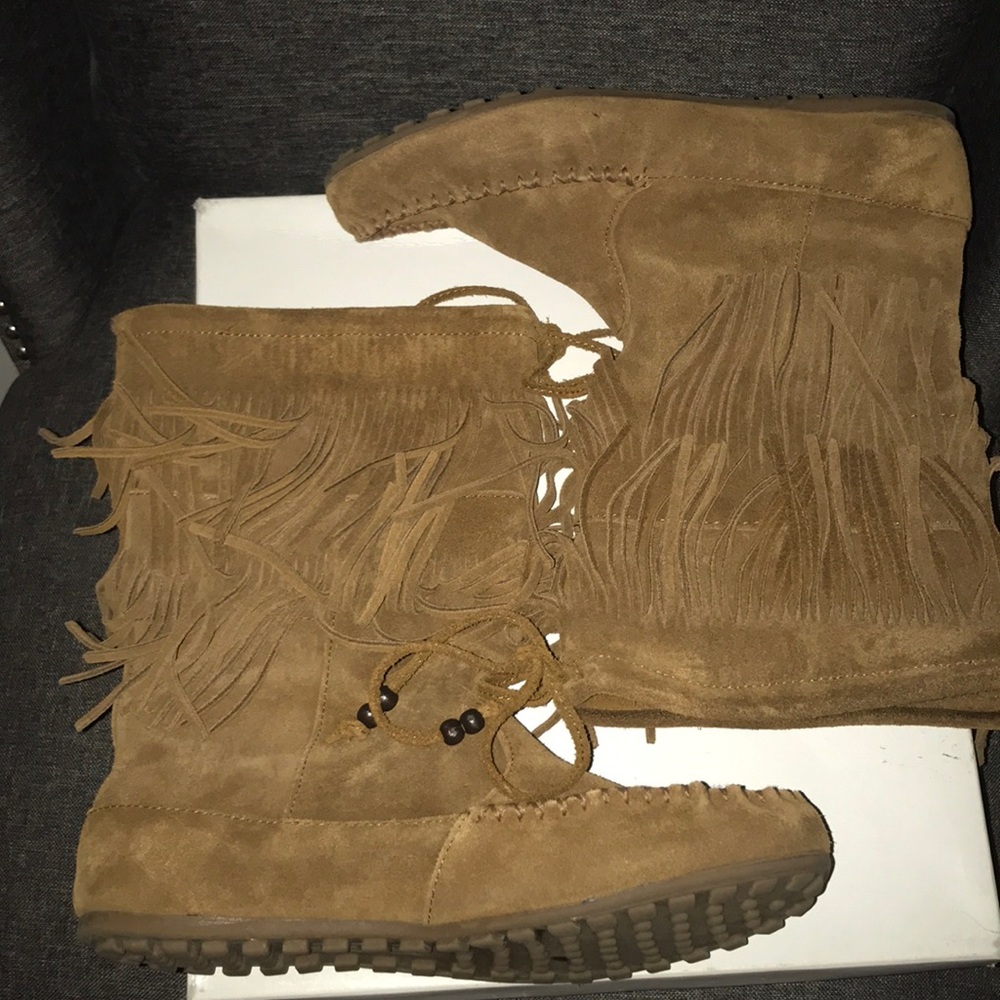 Dusty Brown Fringe Boot Moccasin